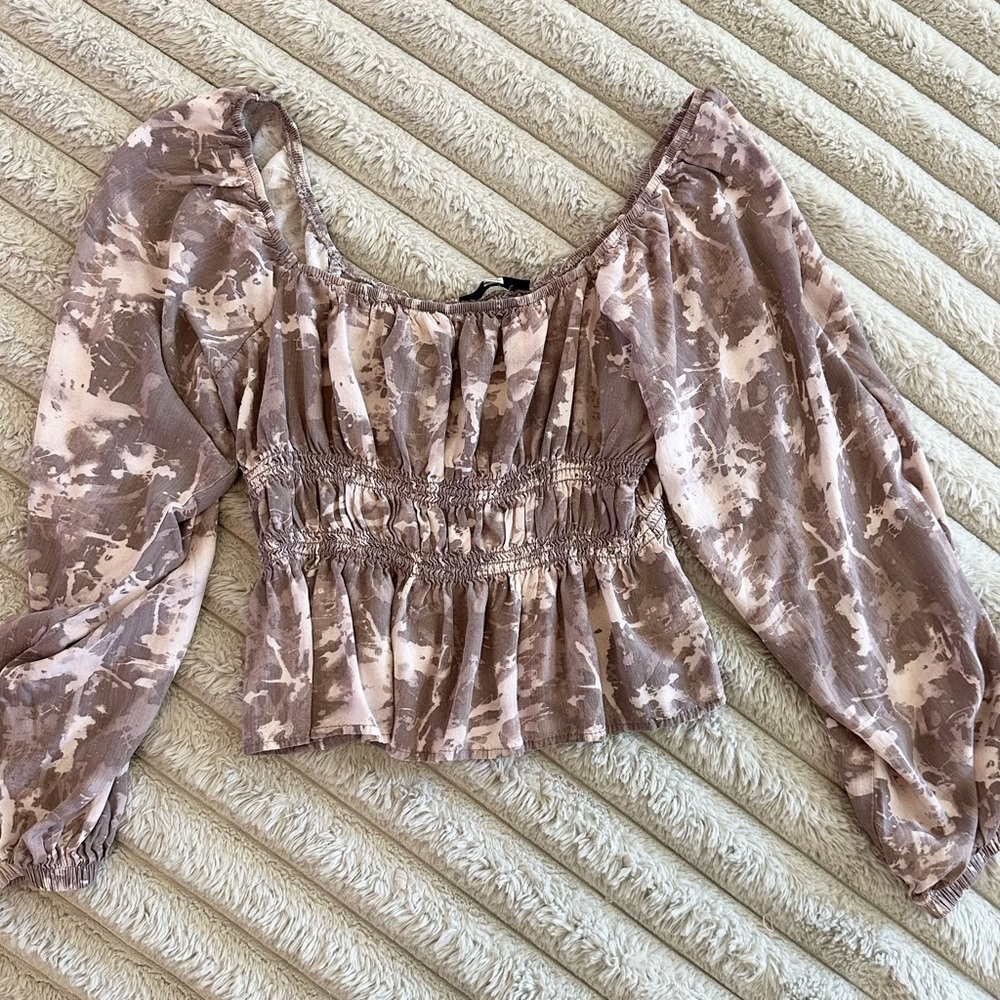 Final Touch Beige Tie-Dye Off-Shoulder Blouse